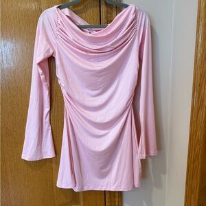 Edikted Short Pink Long Sleeve Draped Dress